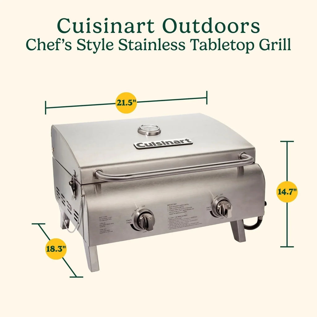 Cuisinart Chef's Style Tabletop Portable Propane Grill, 20,000 BTU Stainless Steel 2-Burner - image 3