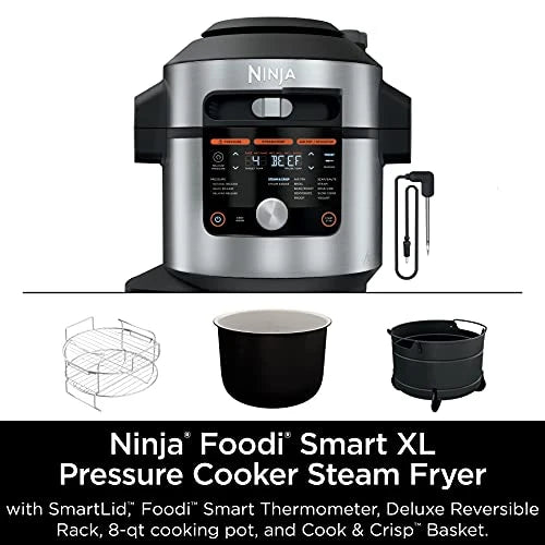 OL701 14 in 1 SMART XL 8 Qt. Pressure Cooker Steam Fryer with SmartLid & Thermometer Auto Steam Release, that Air Fries, Proofs & More, 3 Layer Capacity, 5 Qt. Crisp Basket, Silver/Black - image 12