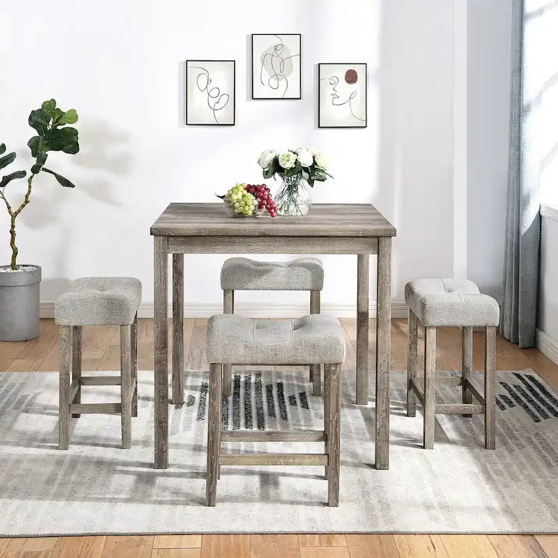 5-Piece Wood Dining Set: Square Table with 4 Upholstered Chairs - image 4