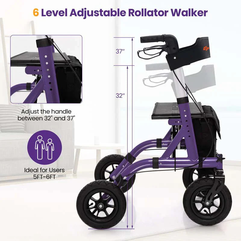 Foldable Rolling Walker with 9.5" All Terrain Pneumatic Wheel, Heavy Duty Height Adjustable Rollator Walker with Seat for Seniors - image 5