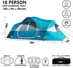 UNP Camping Tent 10-Person-Family Tents, Parties, Music Festival Tent, Big, Easy Up, 5 Large Mesh Windows, Double Layer, 2 Room, Waterproof, Weather Resistant, 18ft x 9ft x78in - image 14