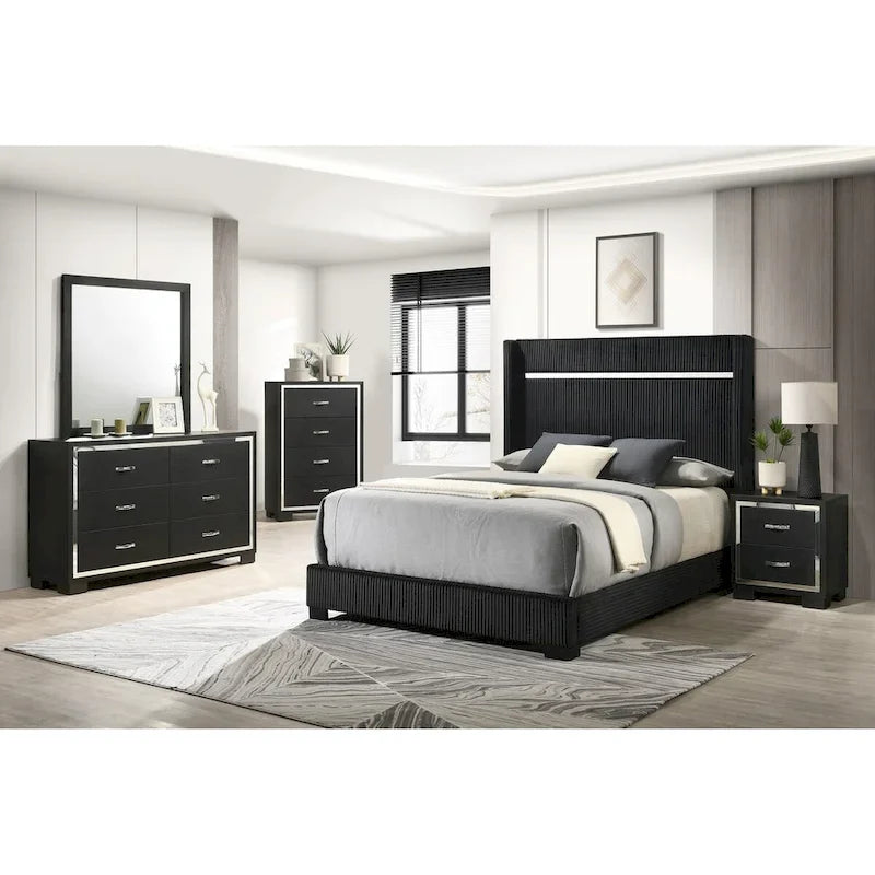 Pedro 6-Piece Black Velvet Upholstered Bedroom Collection - image 1