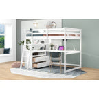 Gray Full-Size Loft Bed with Desk, Shelves, and Two Built-In Drawers - image 6