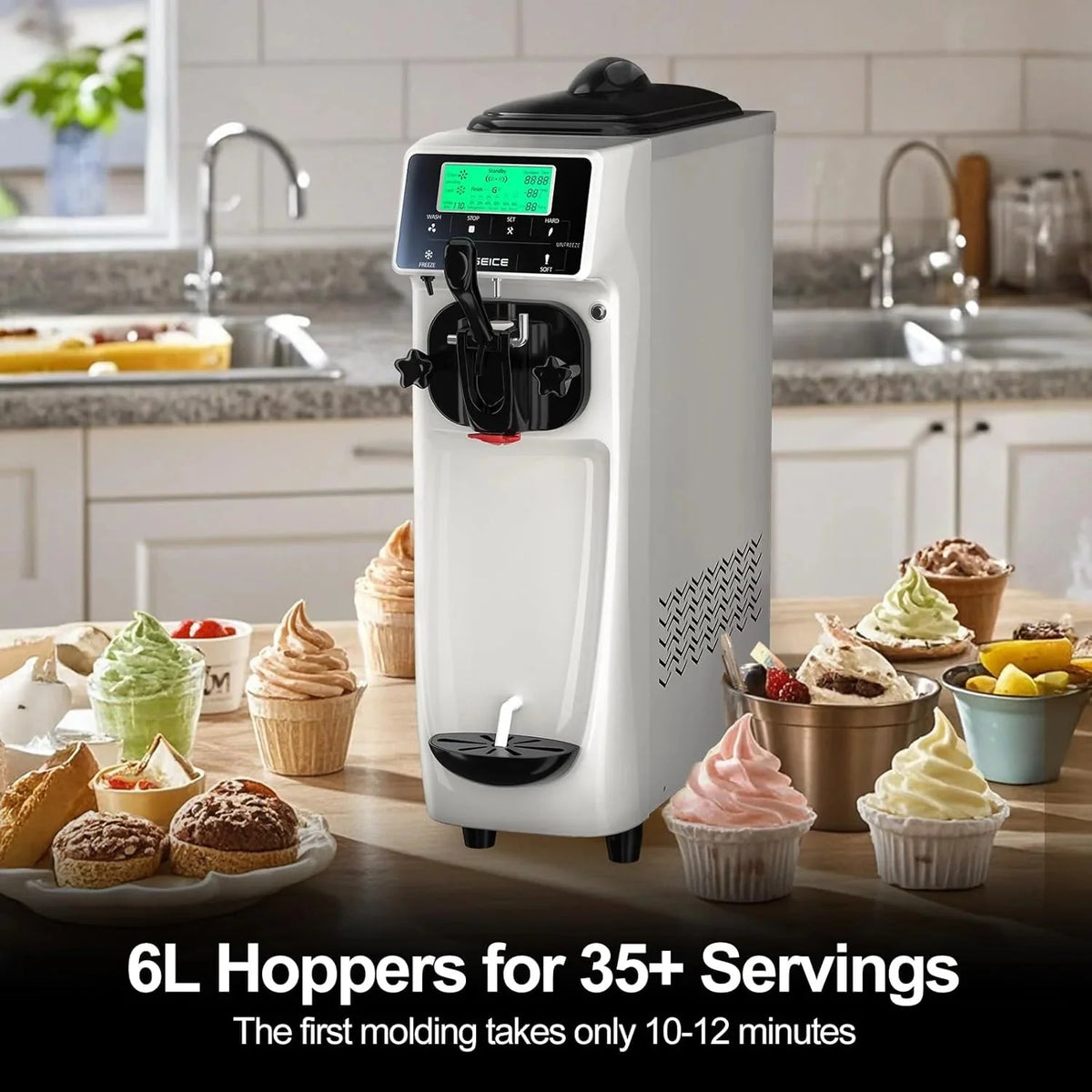 Soft Serve Ice Cream Machine 3.2 Gals Ice Cream Maker Machine Single Flavor Commercial Ice Cream Machine Countertop Soft Serve Ice Cream Maker with Pre-Cooling for Home Store School - image 2