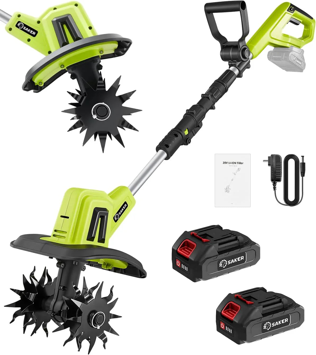 Saker 22V Cordless Electric Garden Tiller Cultivator, Lightweight Rototiller for Gardening, 9-Inch Tilling Width, 6.3-Inch Depth for Soil Preparation, Weeding, and Gardening 2 Batteries SK-TC18B - image 1