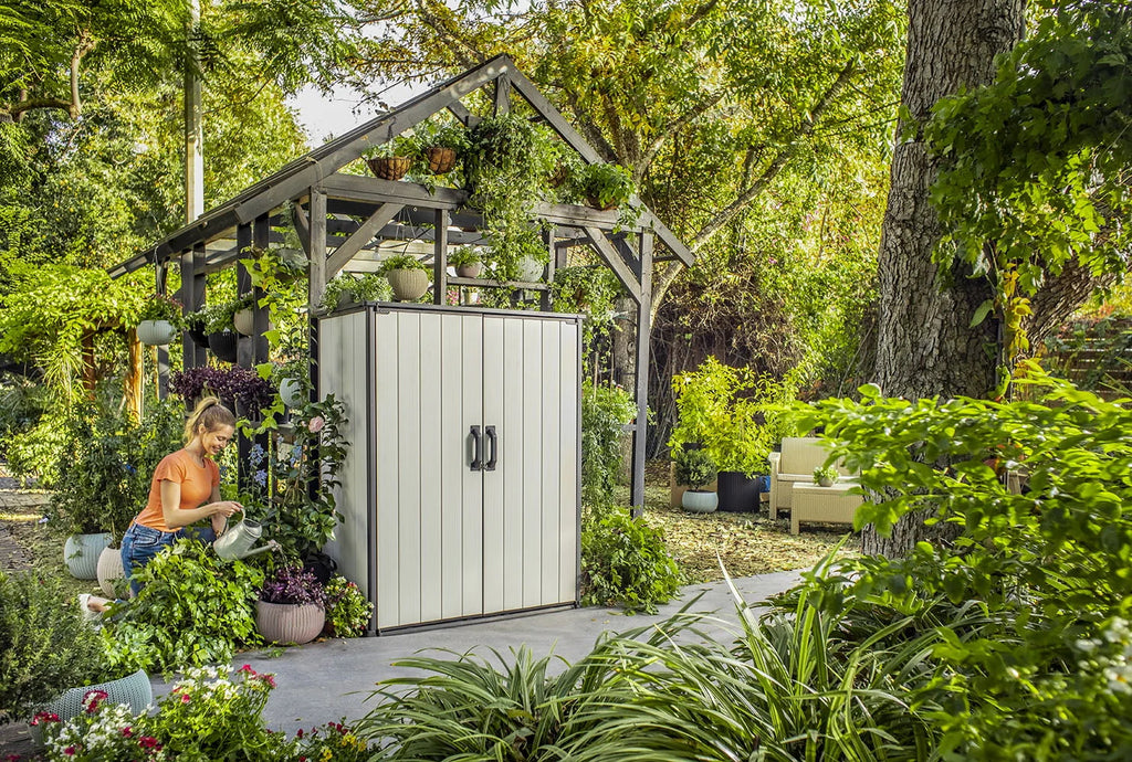 Keter Premier Tall Vertical Durable Resin Outdoor Storage Shed With Floor and Locking Double Doors, Grey - image 7