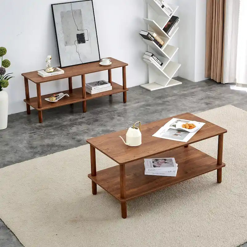 39-Inch Coffee Table with Two-Tier Design and Rubberwood Legs - image 21