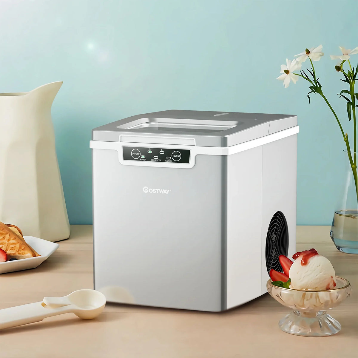 Costway Ice Maker Machine Countertop 26Lbs/24H Portable W/Scoop & Basket Silver - image 4