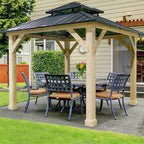 10 x 10 FT Outdoor Patio Hardtop Gazebo with Wood Frame & 2-Tier Metal Roof, All-Weather Gazebo Pergolas Shelter - image 1