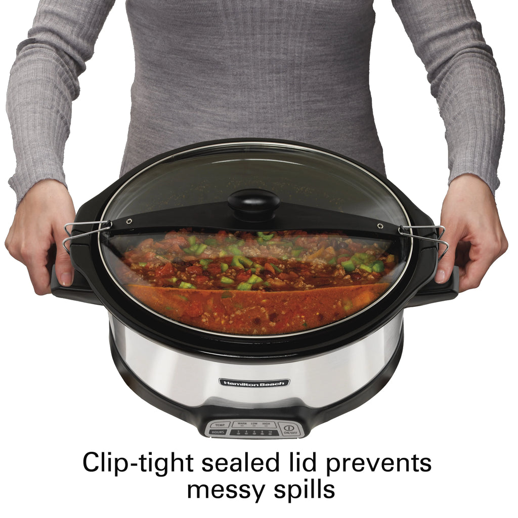 Hamilton Beach Stay or Go Programmable Slow Cooker with Party Dipper, 7 Quart Capacity, Removable Crock, Red, 33478 - image 3