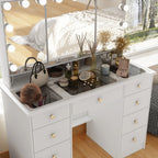 Makeup Vanity w/Tri-Fold Mirror Certified Lighting Glass Top Dresser - image 17