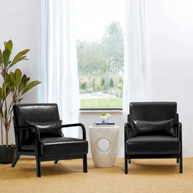 Glitzhome Set of 2 Mid-Century Modern PU Leather Accent Chairs - 30.75H with Cushions (25.75W x 33.75D) - image 7