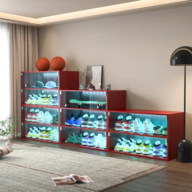 LED-Illuminated Glass Door Shoe Storage Cabinet for Sneakers - image 7