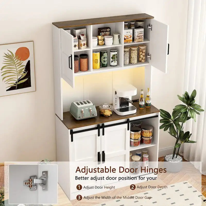Rustic White Farmhouse Bar Cabinet with Sliding Barn Door - Spacious Kitchen Buffet and Coffee Bar Sideboard Table - image 10