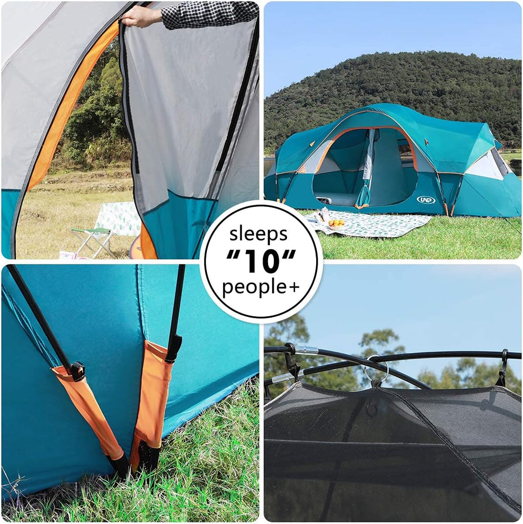 UNP Camping Tent 10-Person-Family Tents, Parties, Music Festival Tent, Big, Easy Up, 5 Large Mesh Windows, Double Layer, 2 Room, Waterproof, Weather Resistant, 18ft x 9ft x78in - image 15