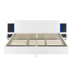 Modern King Size Wooden Floating Bed Frame with Nightstand and LED - Slatted Support Design - image 27