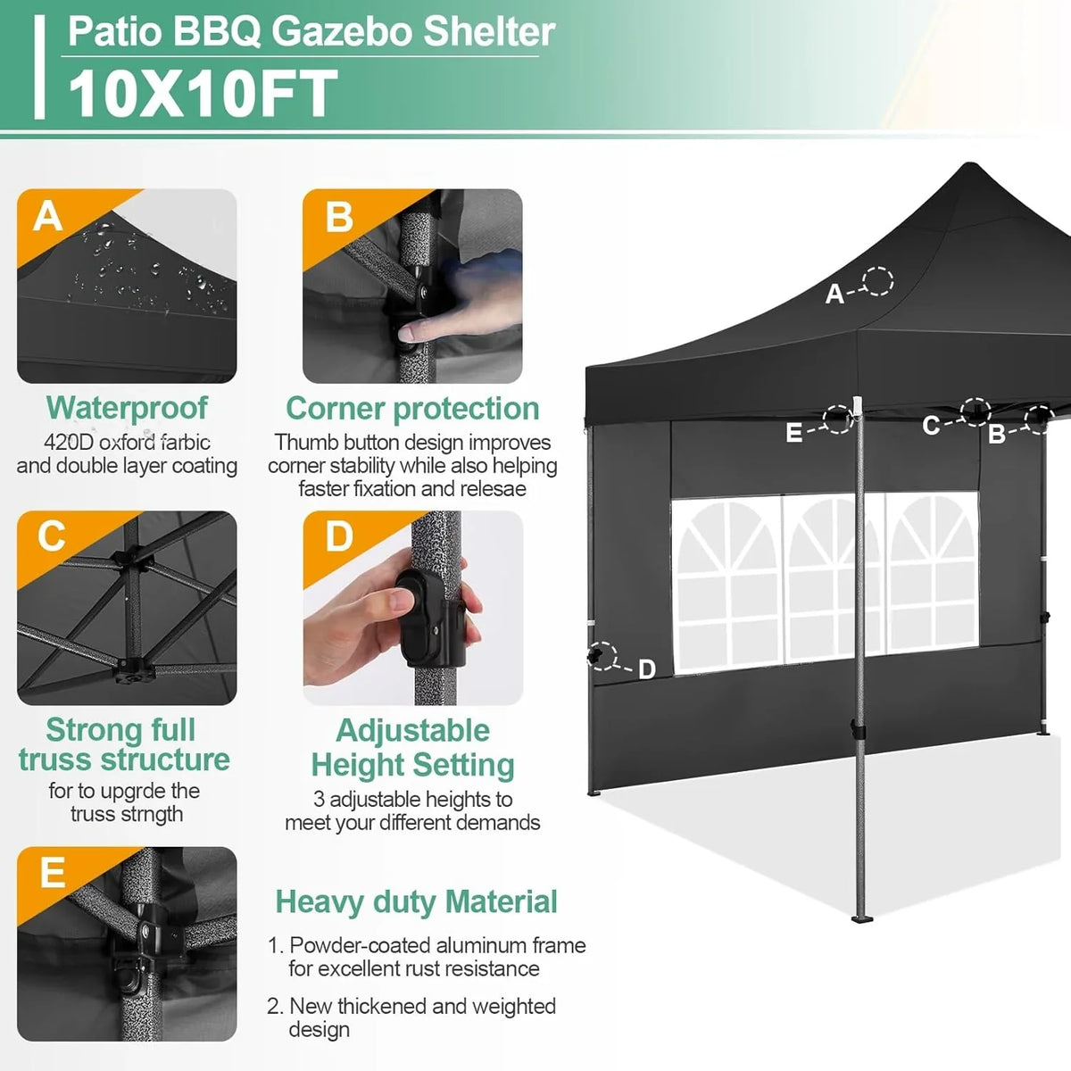 COBIZI 10x20 Heavy Duty Pop up Canopy Tent with 6 sidewalls Easy Up Commercial Outdoor Canopy Wedding Party Tents for Parties All Season Wind & Waterproof Gazebo with Roller Bag,Black(Frame Thickened) - image 101
