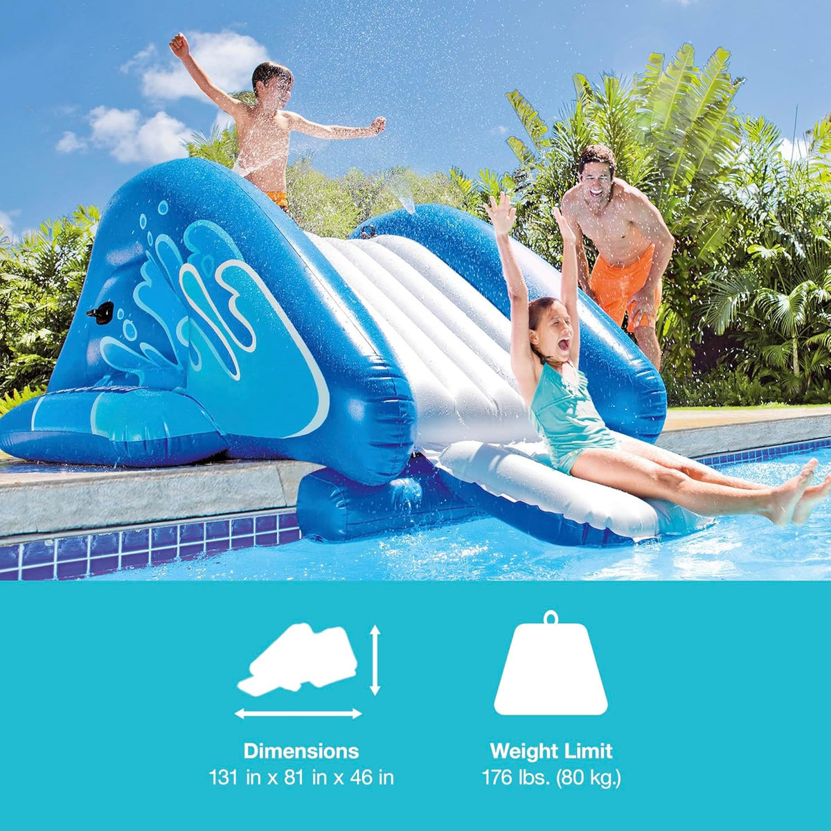 Intex Kool Splash Inflatable Water Slide Swimming Pool Play Center with Built in Sprayers for Kids and Adults, Ages 6 and Up, Blue - image 14