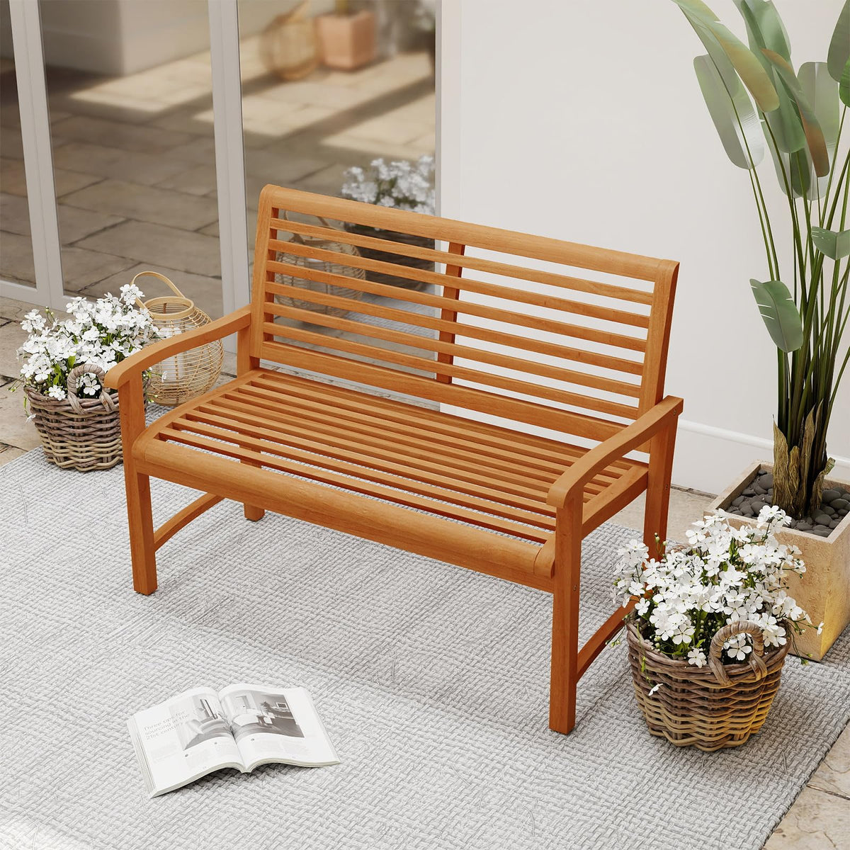 Tangkula Patio Garden Park Bench with Slatted Backrest & Seat - image 4