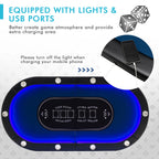 Costway Foldable, USB Ports, LED Lights 10 Player Poker Table, Blue/Black - image 8