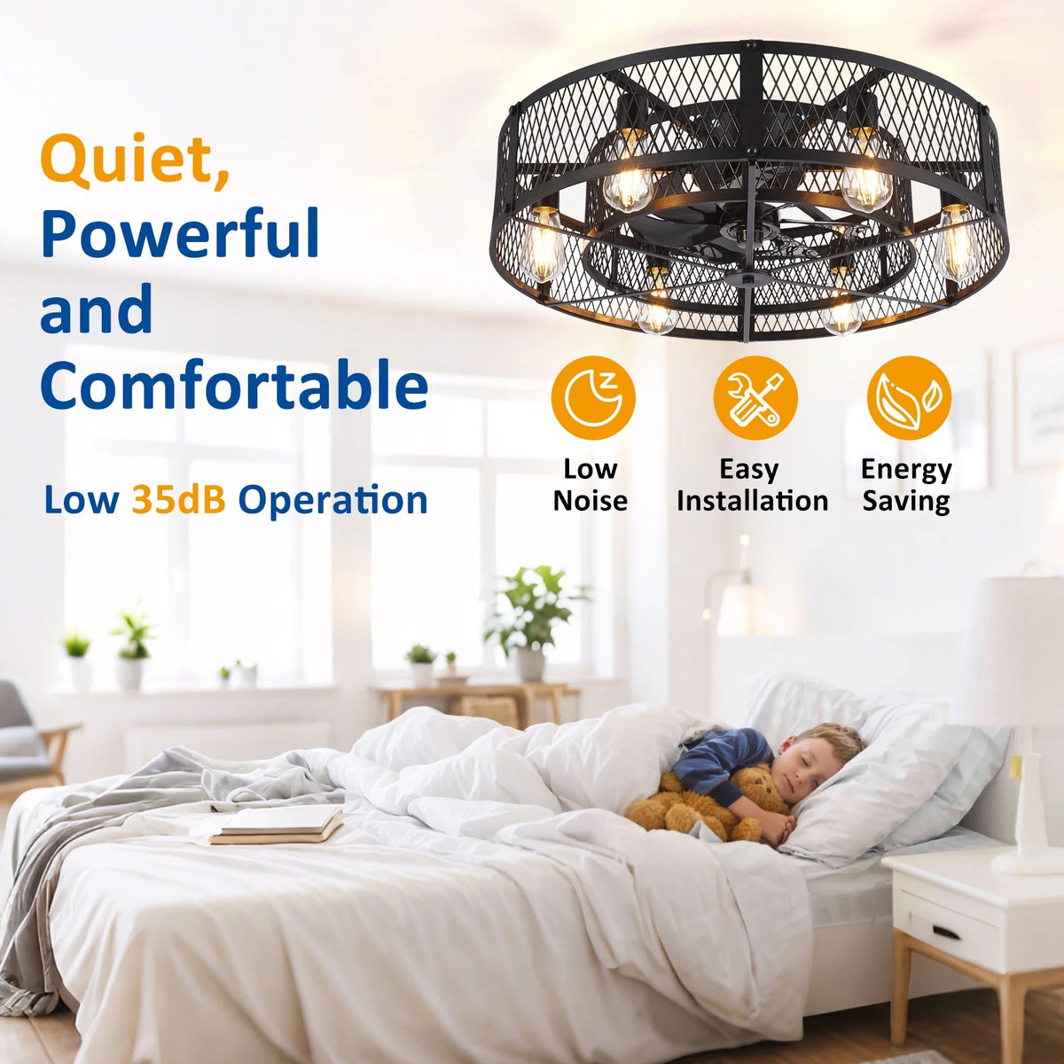 26 - Inch Farmhouse Caged Ceiling Fan with Light, Remote & APP Control Quiet DC Motor E26 Bulbs Included Black - image 8