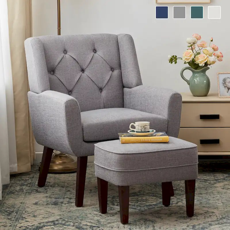 HUIMO Fabric Accent Chair and Ottoman Set - Available in Grey, Beige, Blue, and Dark Teal - image 7