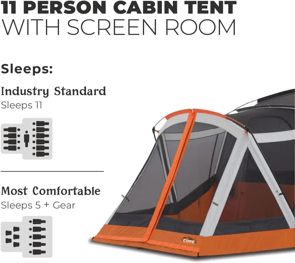 CORE Straight Wall Cabin Tents / 10 Person / 11 Person / 12 Person Large Multi Room Family Tents for Car Camping & Outdoor Adventures - image 30