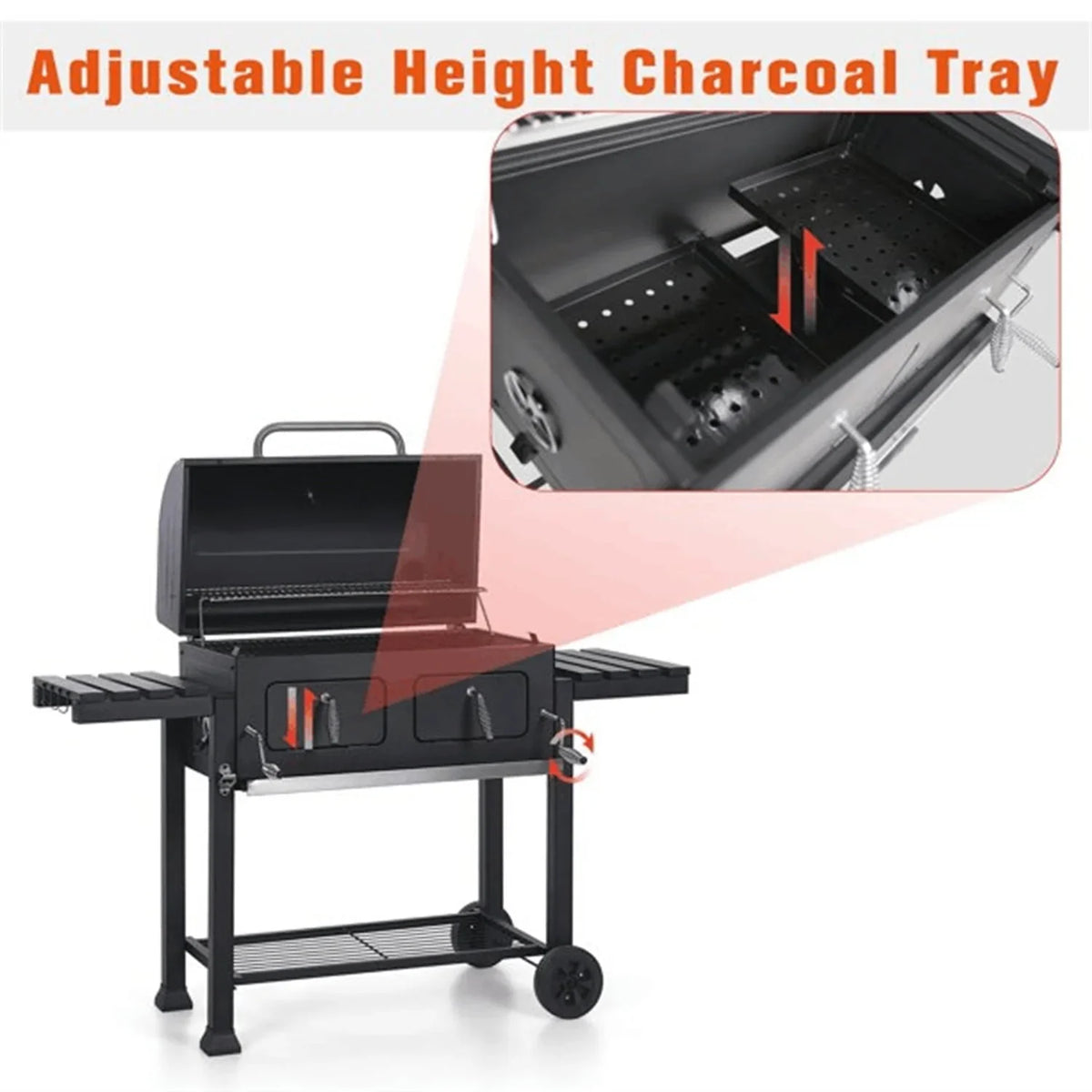 34'' Charcoal Grill Extra Large Portable BBQ  Grill, Black - image 5