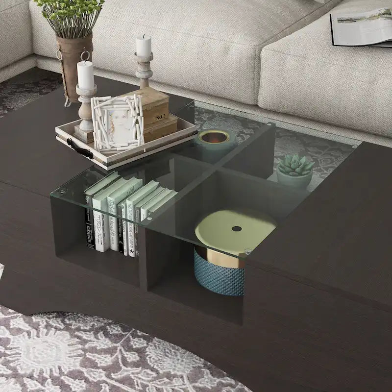 Angelic Contemporary Storage Coffee Table with Glass Insert by Furniture of America - image 22