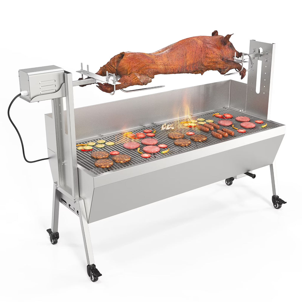RovSun 46 Electric Rotisserie Grill 176 lbs Capacity 25w Pig Lamb Spit Roaster Rotisserie w/Lockable Wheels Wind Baffle with Adjustable Height - image 1