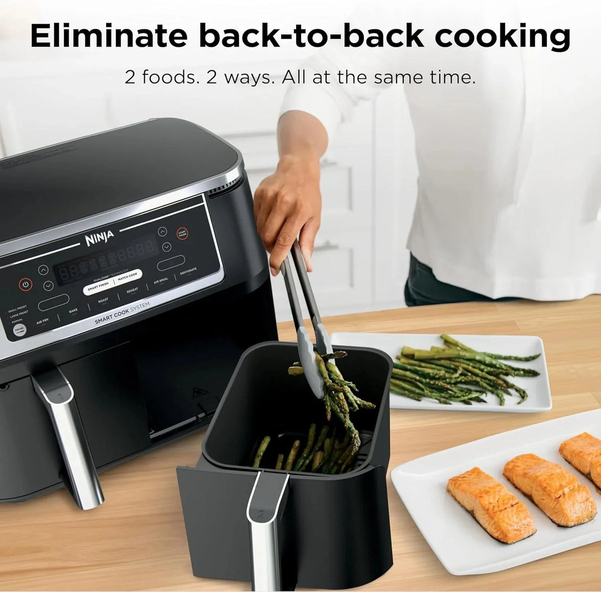 Ninja Foodi 10QT 6-in-1 DualZone Smart XL Air Fryer, 2 Independent 5QT Baskets, Smart Cook Thermometer, Match Cook, Smart Finish, Air Fry, Roast, Bake, Dehydrate, Reheat, Grey, DZ550 - image 10