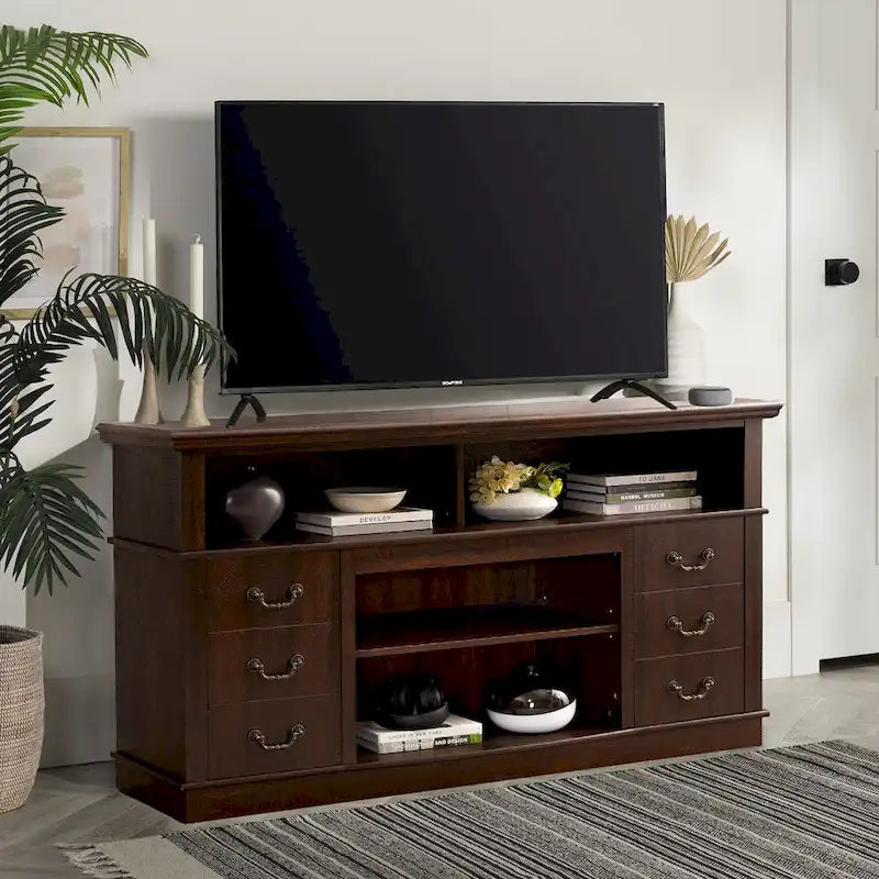 60-Inch Retro TV Stand Entertainment Center with 2 Cabinets and Open Shelves - Dimensions: 60W x 15.75D x 34.25H - image 6