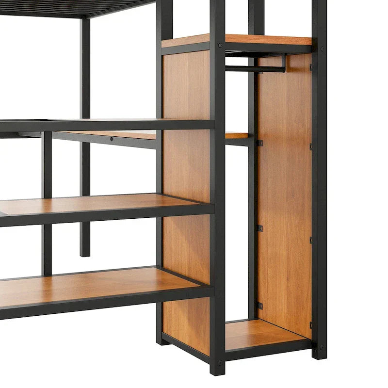 Complete Loft Bed Set with Desk, Storage Staircase, Compact Wardrobe, and LED Lighting - image 10