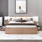 Natural Queen Size Platform Bed with Headboard, Storage Drawers, Shelves, USB Ports, and Outlets - image 3