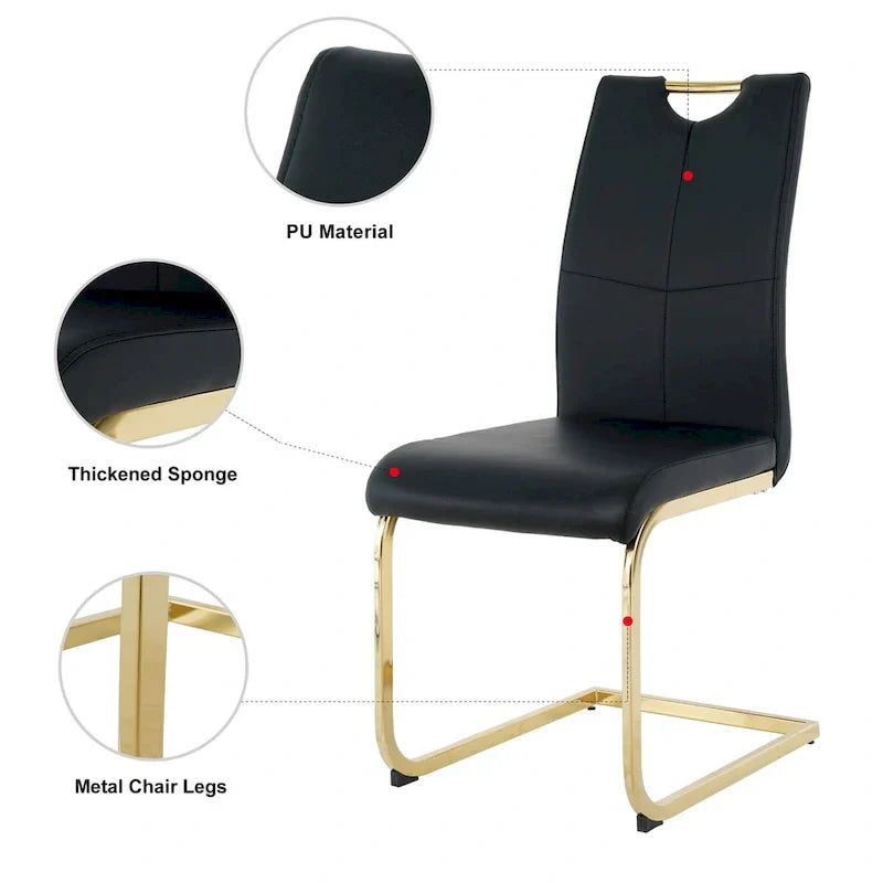 4-Piece Modern Faux Leather Dining Chair Set with Gold Metal Legs and Padded Seats - image 15