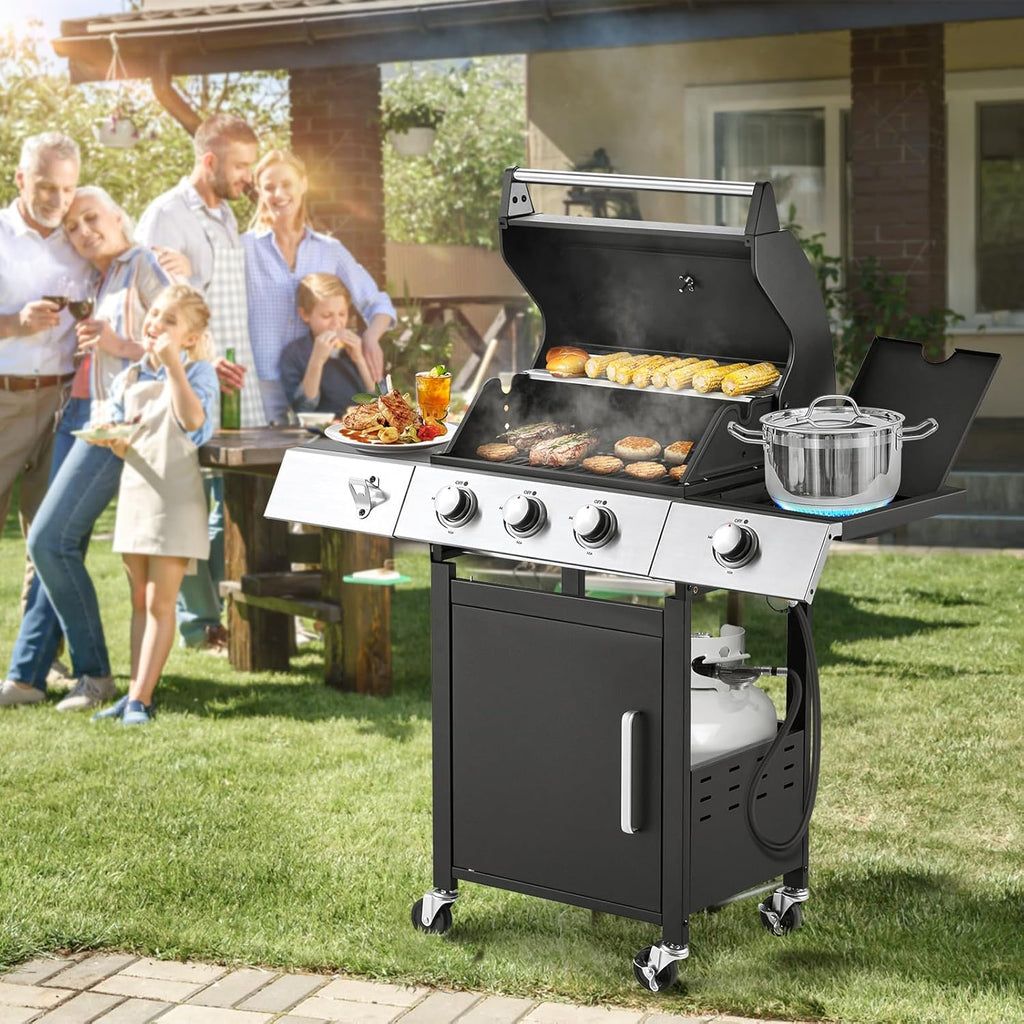 Upgraded 4 Burner BBQ Propane Gas Grill with Cast Iron Grates & Side Stove, 44,000 BTU Stainless Steel Burner Barbecue Grill for Patio, Camping, Outdoor Cooking. - image 43