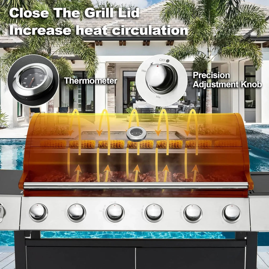 Upgraded 4 Burner BBQ Propane Gas Grill with Cast Iron Grates & Side Stove, 44,000 BTU Stainless Steel Burner Barbecue Grill for Patio, Camping, Outdoor Cooking. - image 13