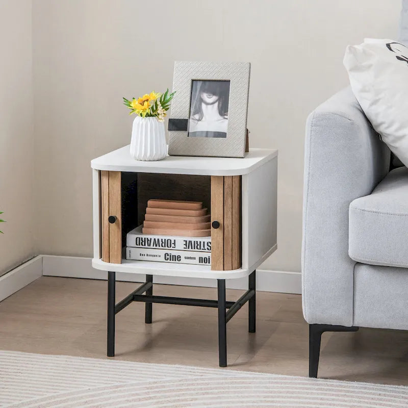 Gymax Set of 2 Compact Modern Nightstands with Sliding Drawer - image 7