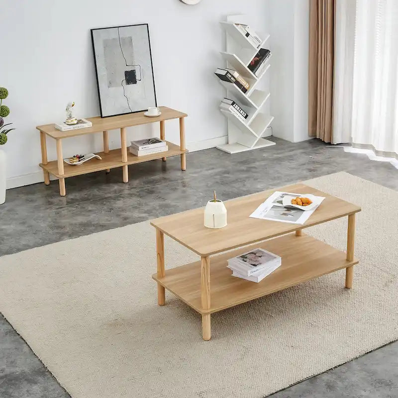 39-Inch Coffee Table with Two-Tier Design and Rubberwood Legs - image 5