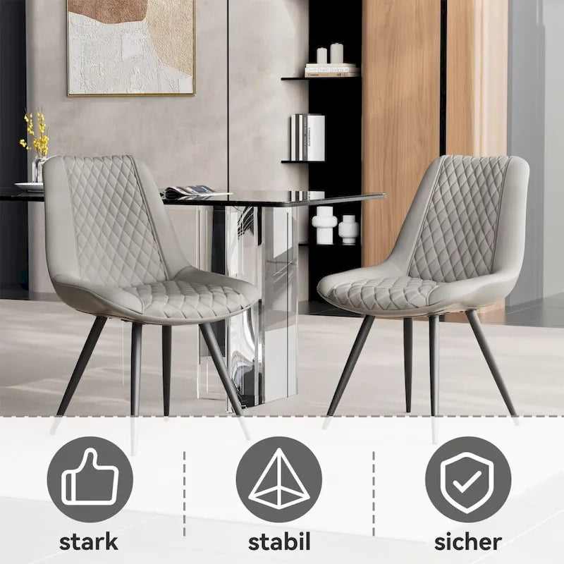 Set of 2 Leather Dining Chairs with Metal Legs - image 9