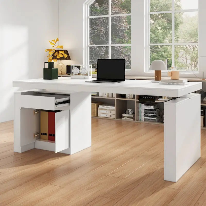 Modern White Adjustable Workstation - 70.9W Dining Table & Office Desk - image 2