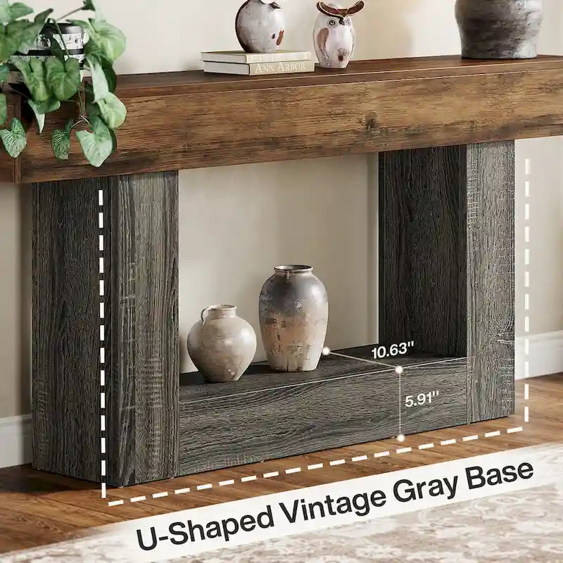 63-Inch Brown and Gray Slim Wooden Console Table for Entryway - image 16