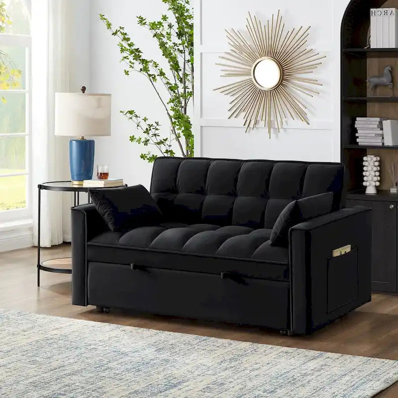 4-in-1 Pull-Out Sleeper Sofa Bed - Loveseat in Velvet -Convertible Couch Bed with Reclining Backrest,2 Side Pockets - image 5