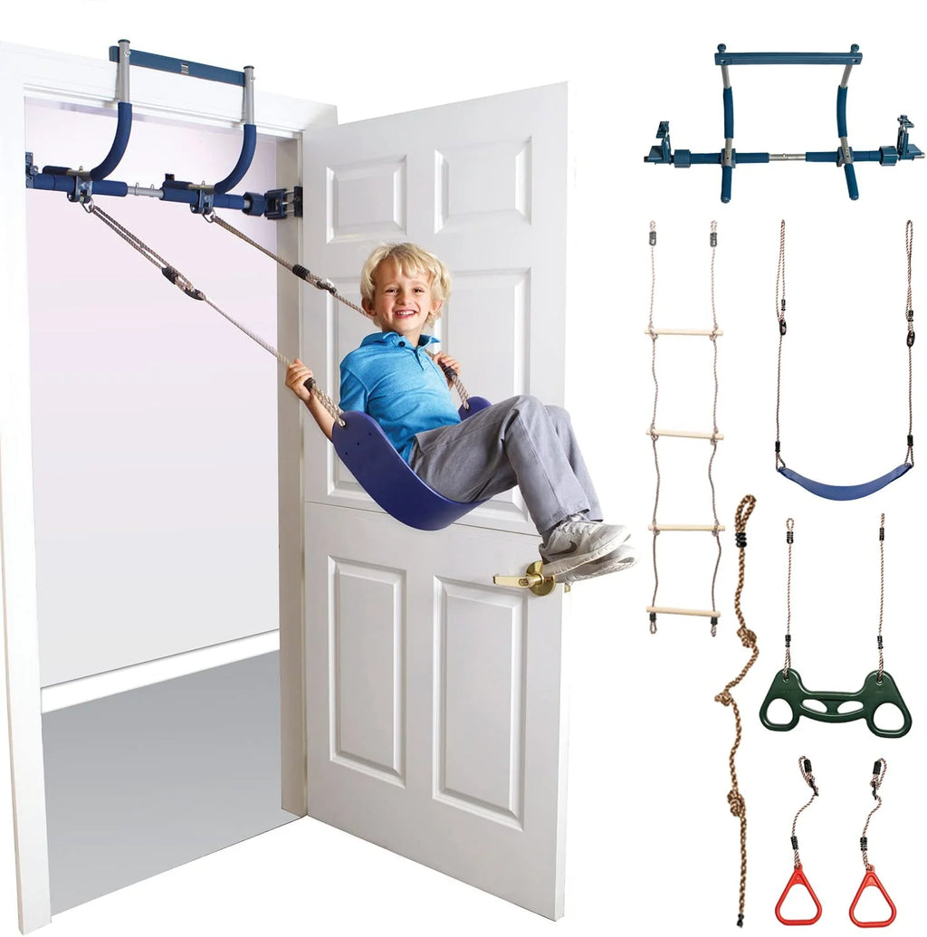 6 Piece Indoor Doorway Gym Set for Kids – Indoor Swing for Kids Includes Kids Swing Chair, Rings, Hanging Trapeze, Ladder, Swinging Rope & Pullup Bar - image 7