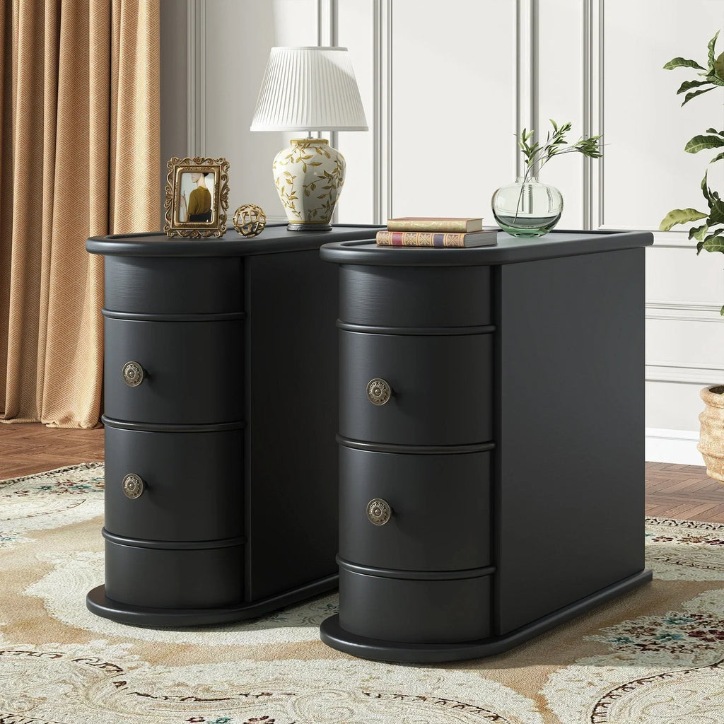 Solid Wood Chairside End Table, Two-Drawer Narrow Side Table Slim - image 43