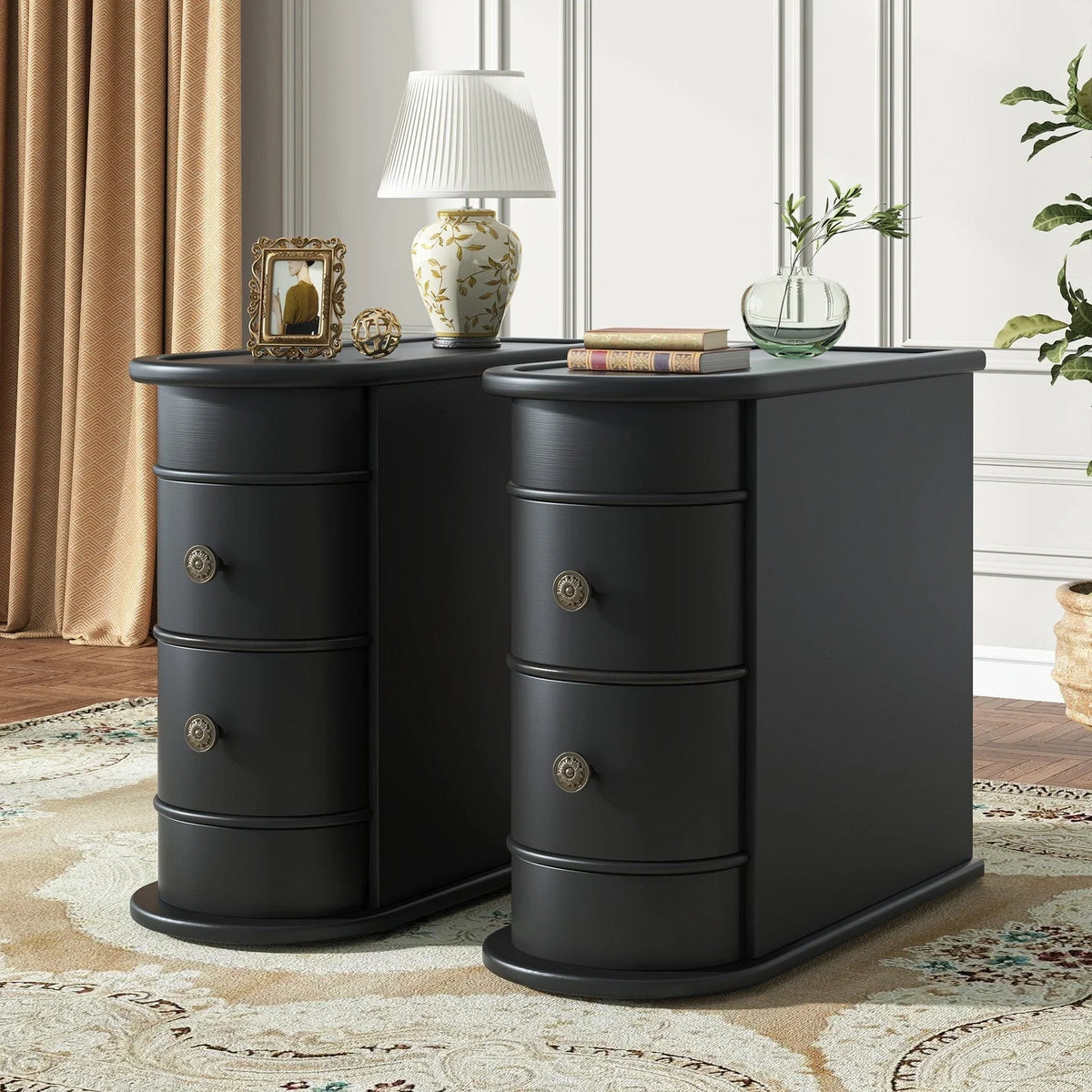 Solid Wood Chairside End Table, Two-Drawer Narrow Side Table Slim - image 43