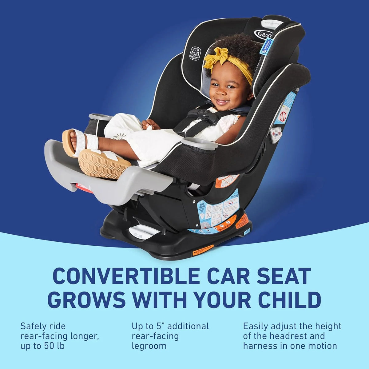 Extend2Fit Convertible Baby Car Seat, Rear and Forward Facing, Adjustable Extension Panel for Extra Legroom, Gotham - image 6
