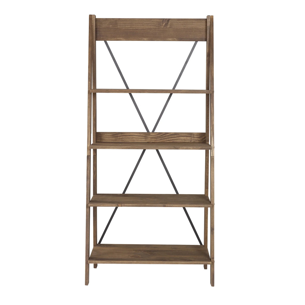 Walker Edison Solid Wood 4-Shelf Ladder Bookshelf, Brown - image 8