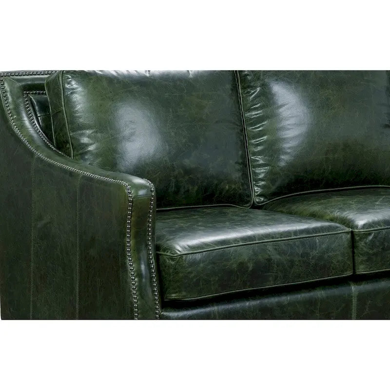Vintage Essex Distressed Green Top Grain Leather Sofa - image 5