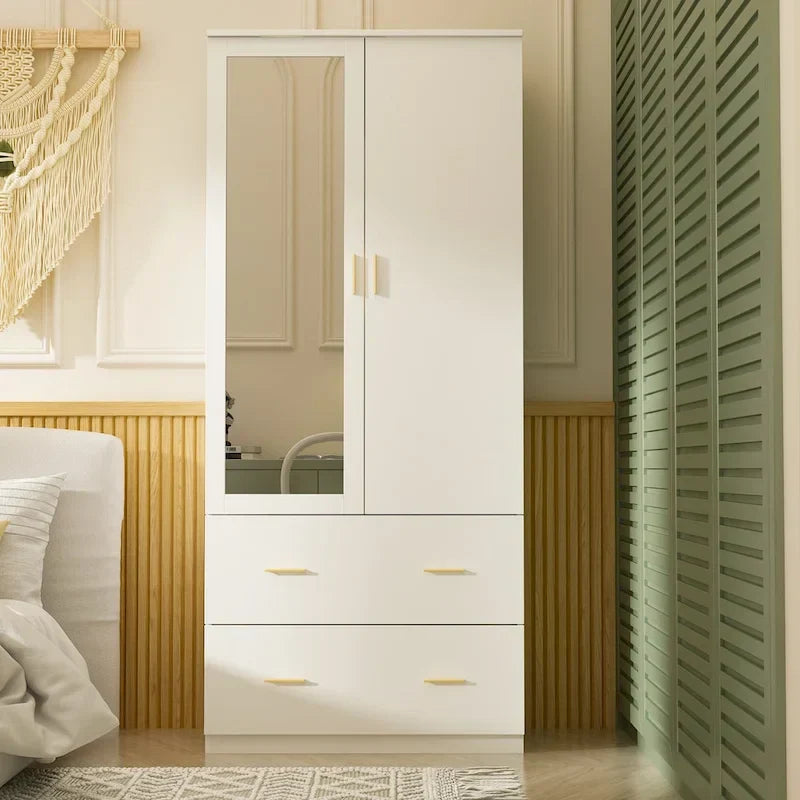 Modern Wardrobe Armoire with Mirror Door Hanging Rod and Drawers - image 3